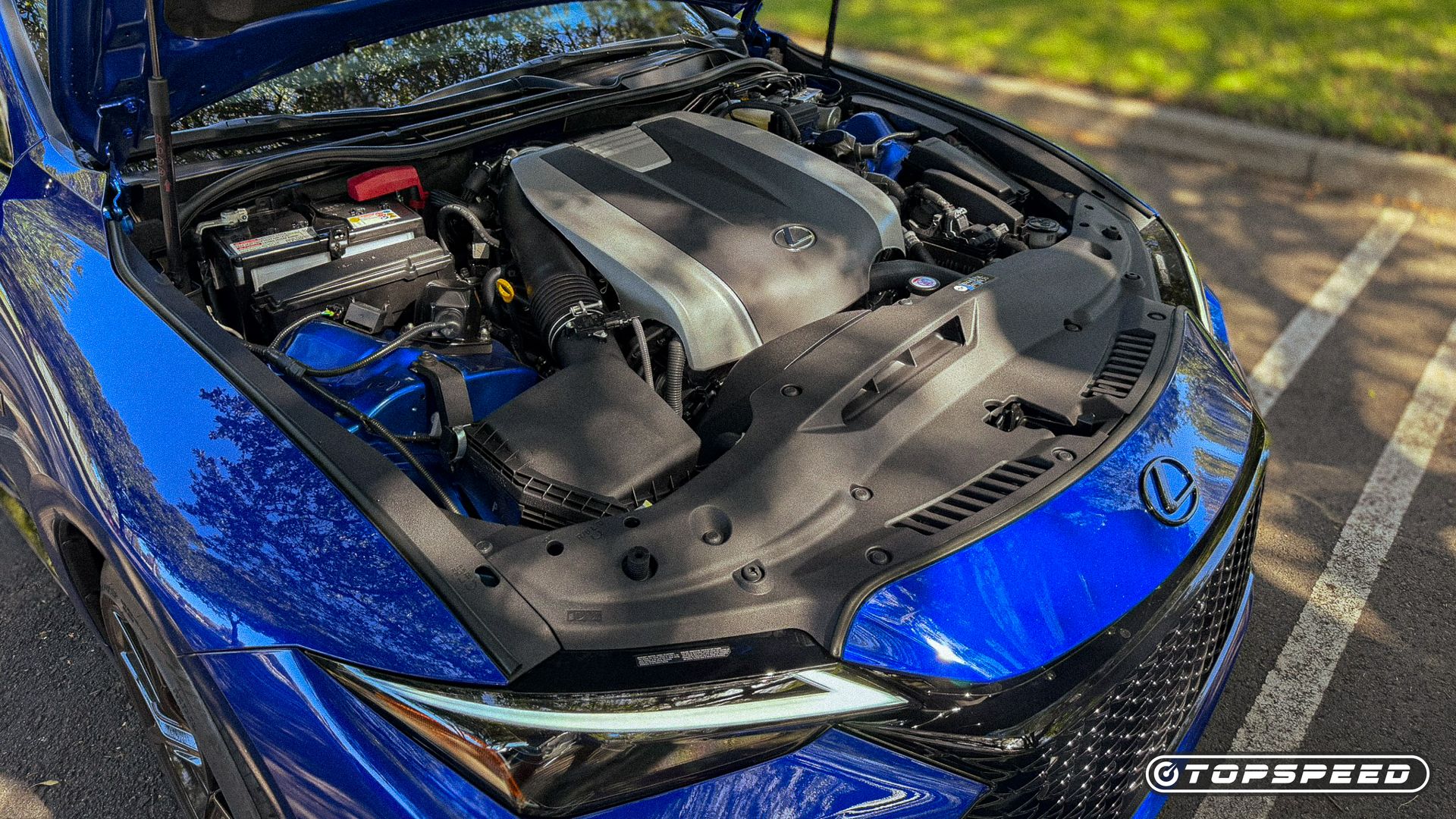 Close-up shot of the 2026 Lexus IS 350 F Sport engine bay
