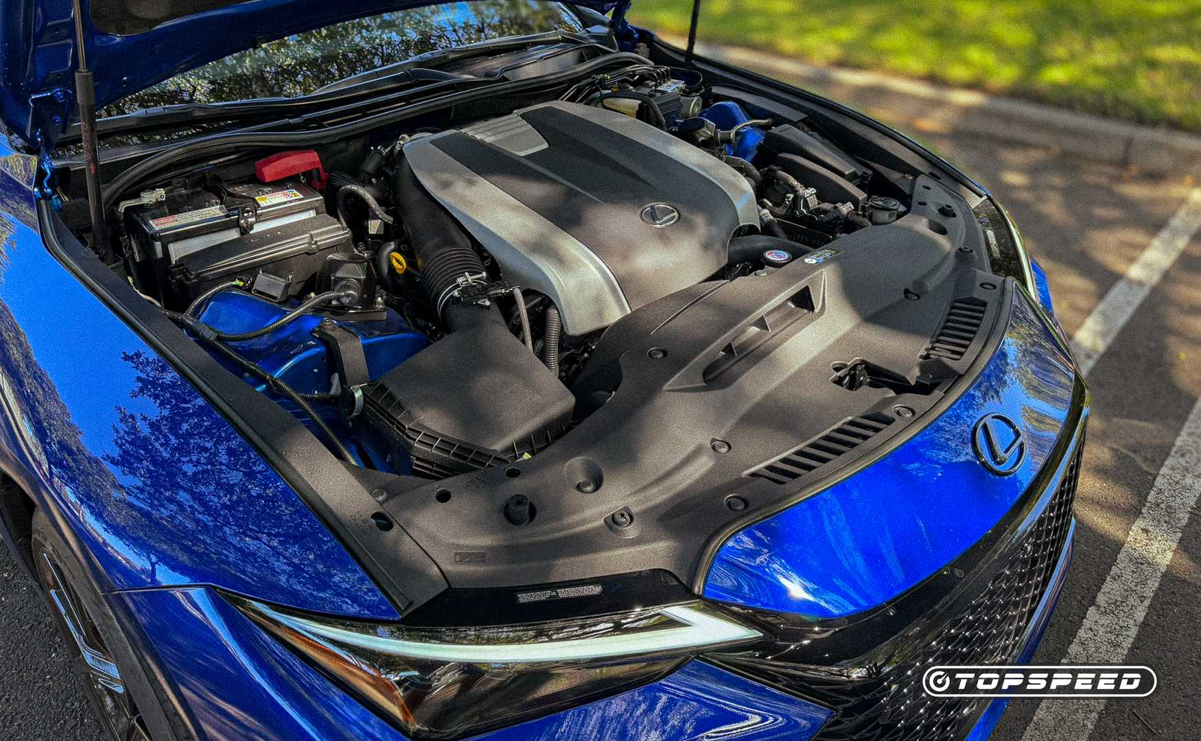 Close-up shot of the 2026 Lexus IS 350 F Sport engine bay